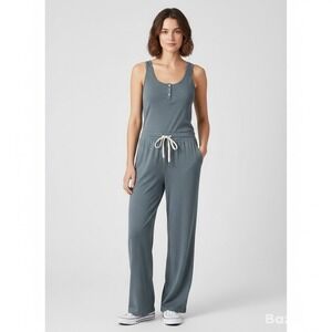 Vuori Women's Falls Henley Tank Jumpsuit Wide Leg Drawstring Blue Size Small